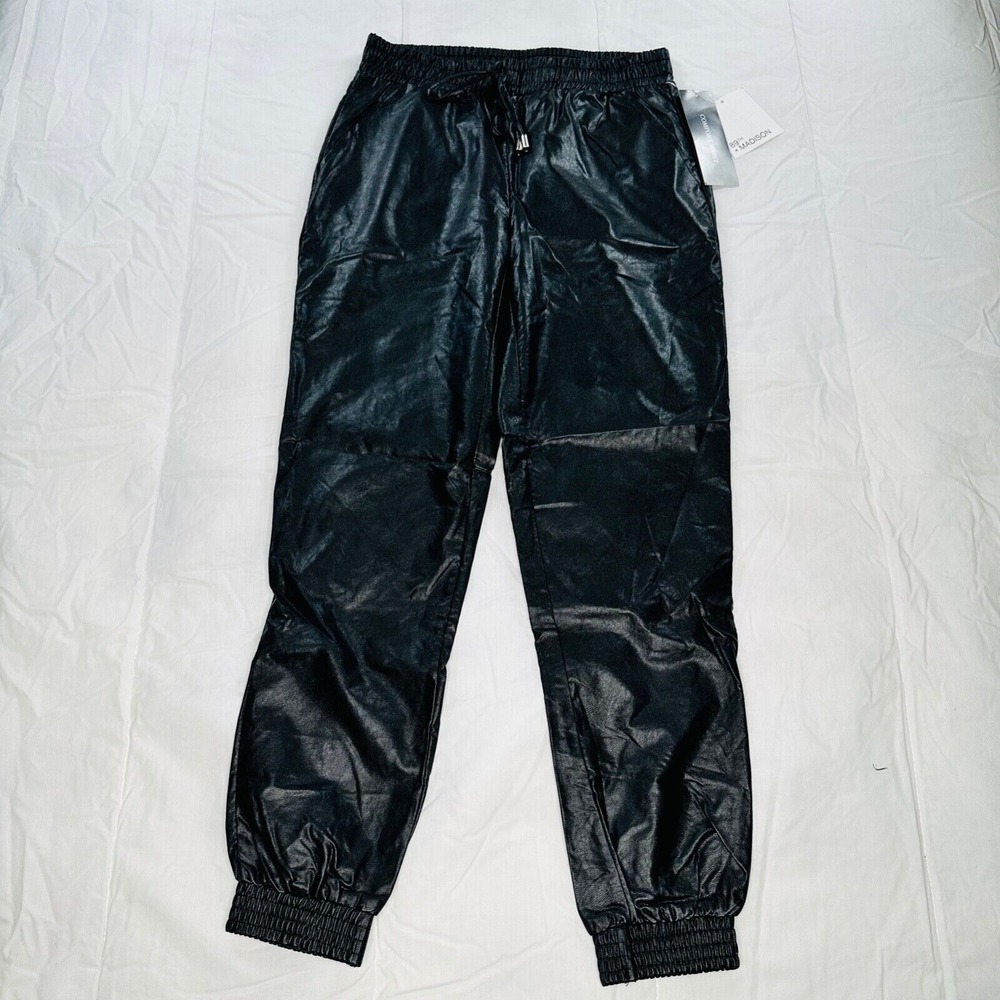 89th AND‎ MADISON BLACK PANTS FAUX LEATHER SMALL JOGGER NEW WITH TAGS